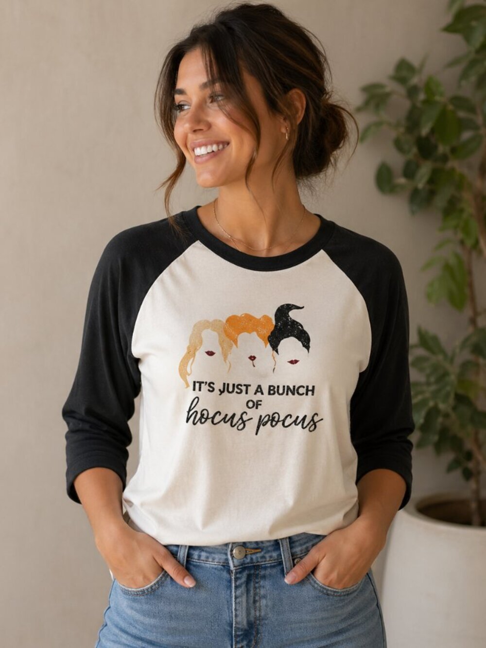 It's Just a Bunch of Hocus Pocus Womens Size XXL Black White 3/4 Sleeve T Shirt